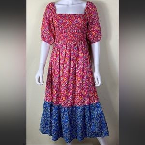 REVOLVE House of Harlow 1960 Floral Smocked Midi Dress Hippie Boho 100% Cotton